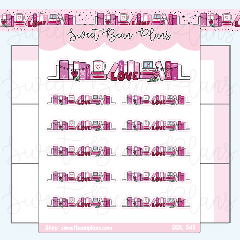 Valentine Bookshelf Vinyl Planner Stickers | Ddl 545