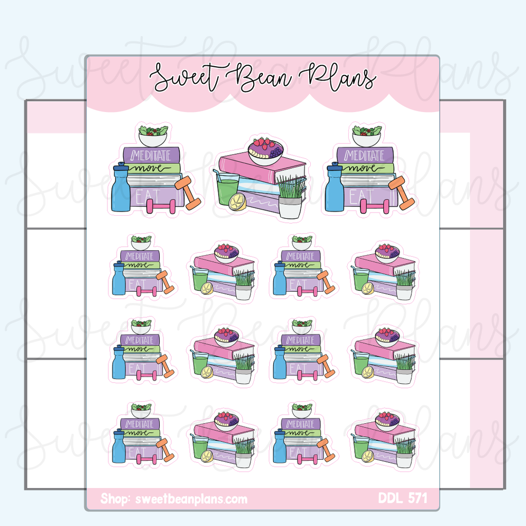 Fitness Book Stack Vinyl Planner Stickers | Ddl 571