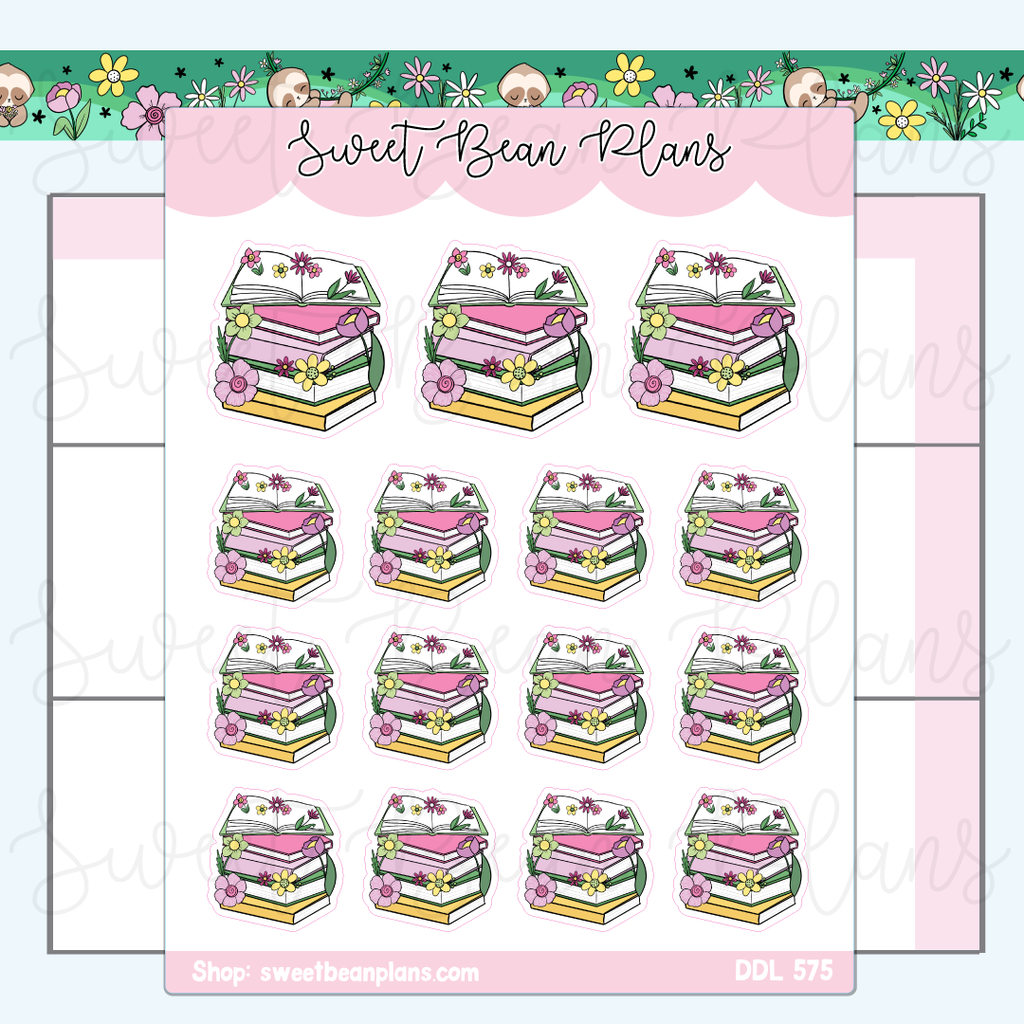 Spring Floral Book Stack Vinyl Planner Stickers | Ddl 575