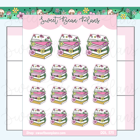 Spring Floral Book Stack Vinyl Planner Stickers | Ddl 575