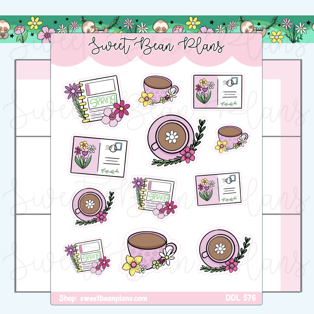 Spring Floral Doodles Vinyl Planner Stickers | Ddl 576