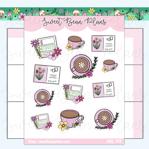 Spring Floral Doodles Vinyl Planner Stickers | Ddl 576