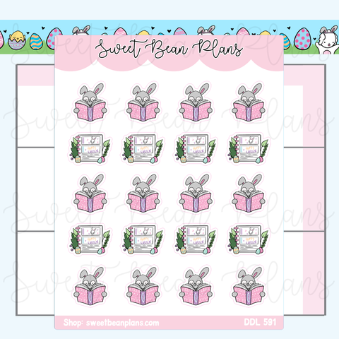 Easter Bunny Reads Doodles Vinyl Planner Stickers | Ddl 591