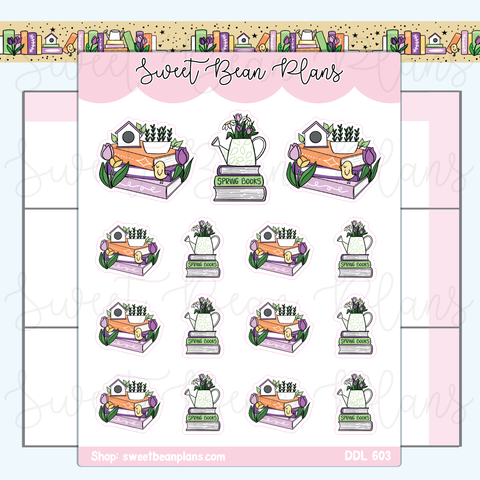 Tulip Spring Book Stacks Vinyl Planner Stickers | Ddl 603