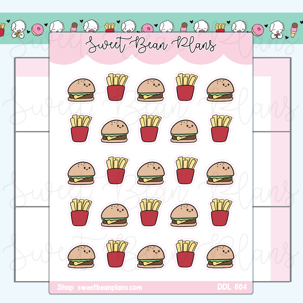Burger + Fries Vinyl Planner Stickers | Ddl 604 – Sweet Bean Plans