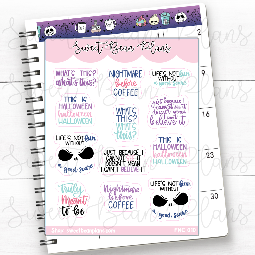 Nightmare Before Coffee Quotes Vinyl Planner Stickers | Fnc 010