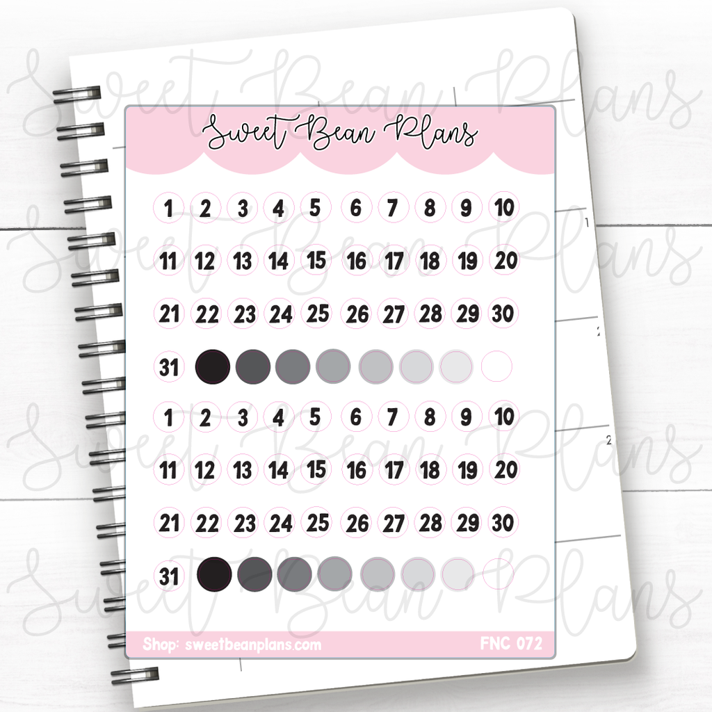 Black Tiny Date Numbers Vinyl Planner Stickers | Fnc 072