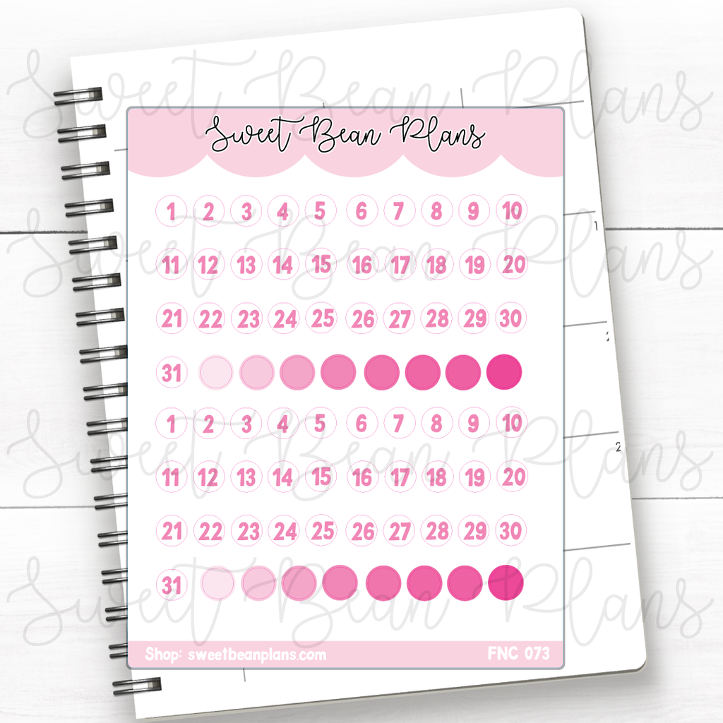 Pink Tiny Date Numbers Vinyl Planner Stickers | Fnc 073