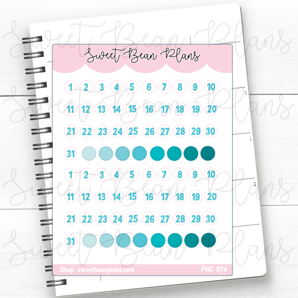 Teal Tiny Date Numbers Vinyl Planner Stickers | Fnc 074