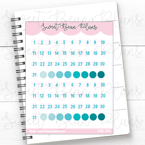 Teal Tiny Date Numbers Vinyl Planner Stickers | Fnc 074