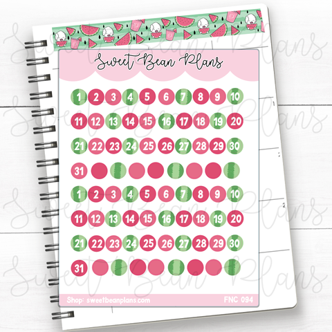 Watermelon Date Numbers Vinyl Planner Stickers | Fnc 094