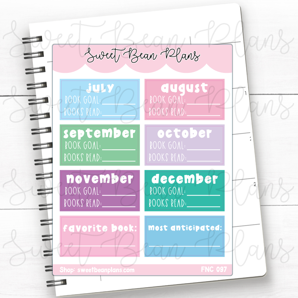 July - December Reading Goals Vinyl Planner Stickers | Fnc 097