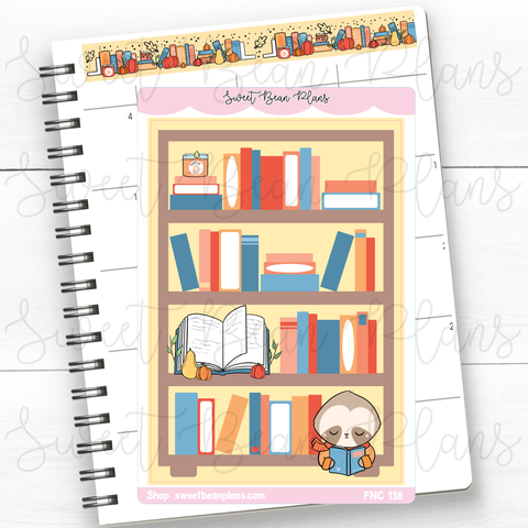 Autumn Sloth Bookshelf Large Vinyl Planner Sticker | Fnc 138