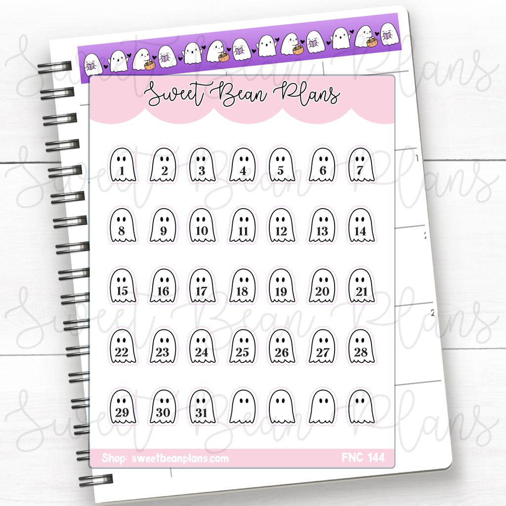 Ghosts Date Numbers Vinyl Planner Stickers | Fnc 144