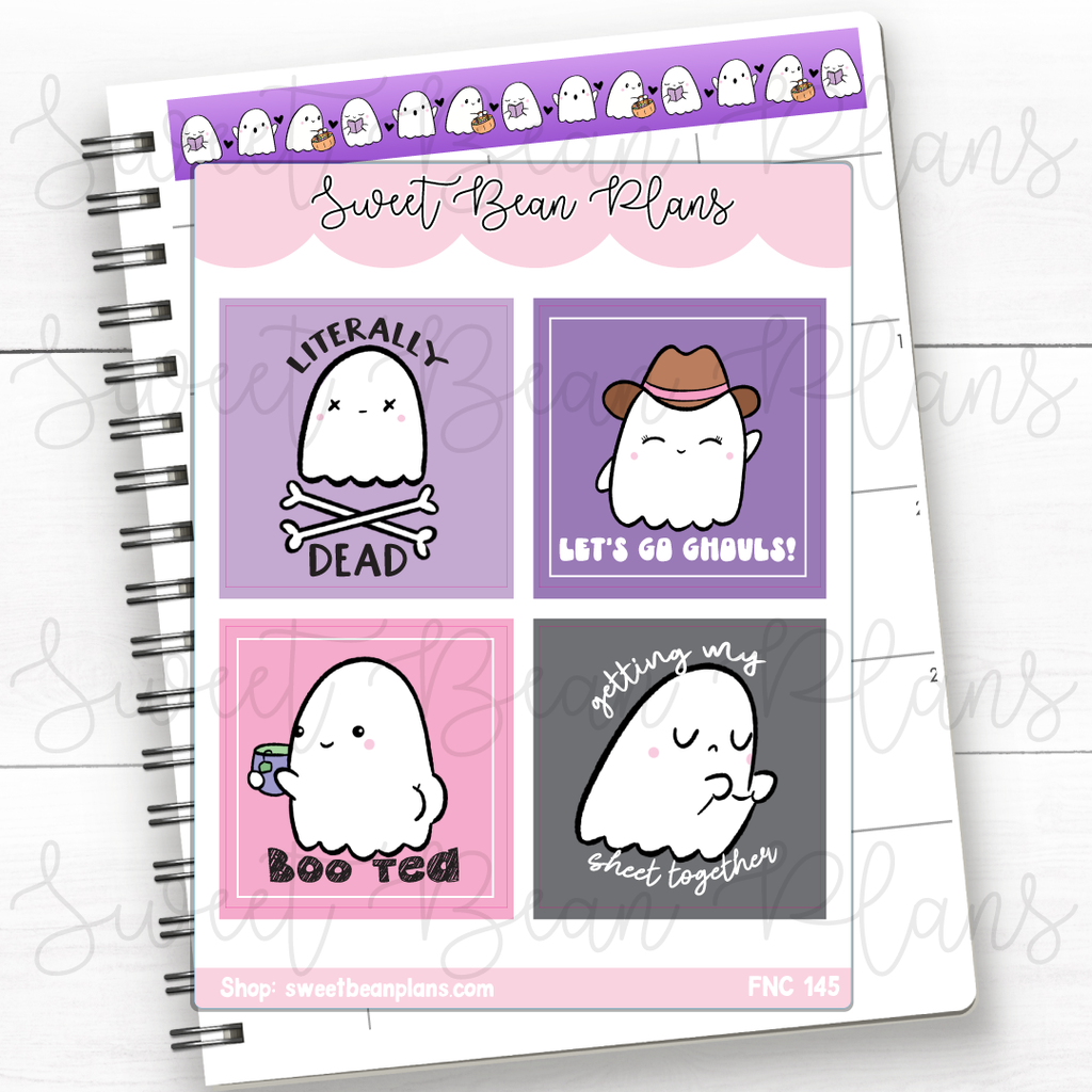 Punny Ghosts Full Boxes Vinyl Planner Stickers | Fnc 145