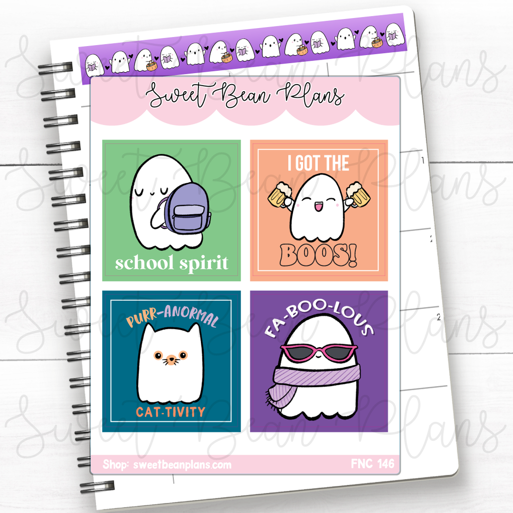 Punny Ghosts 2.0 Full Boxes Vinyl Planner Stickers | Fnc 146