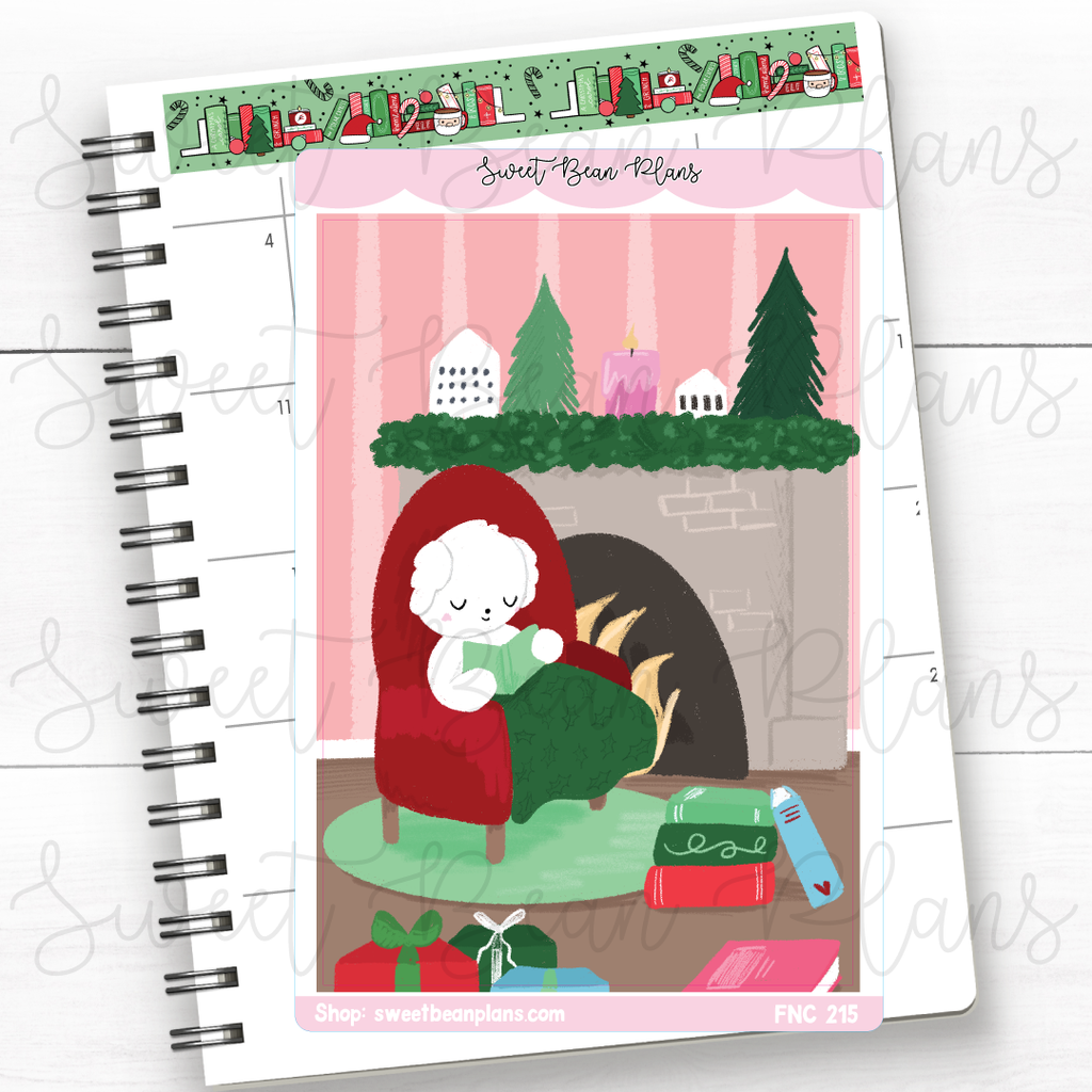 Christmas Reading Bean Large Vinyl Planner Sticker | Fnc 215