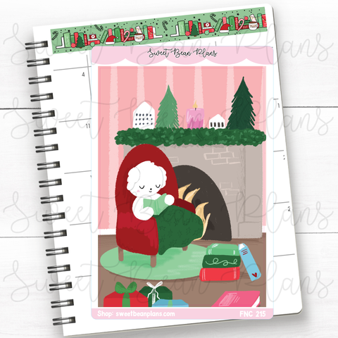 Christmas Reading Bean Large Vinyl Planner Sticker | Fnc 215