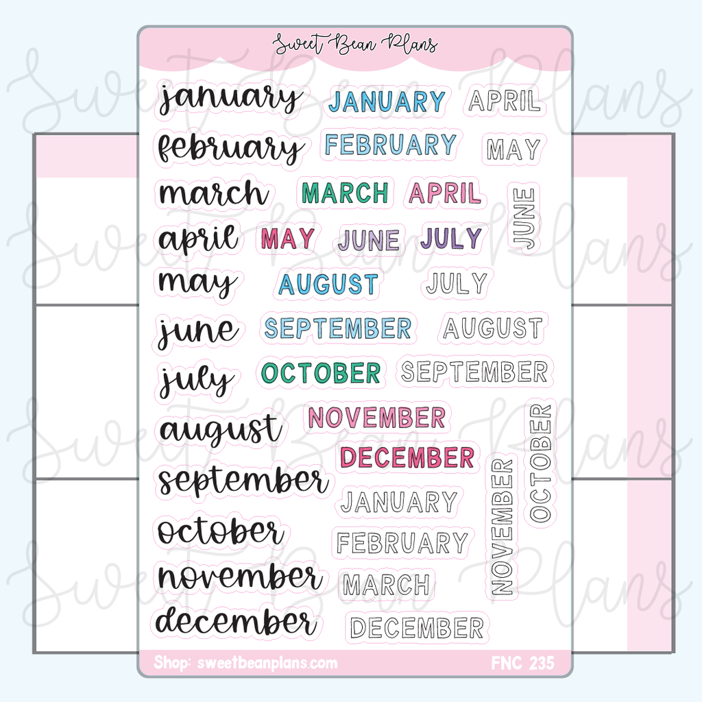 Monthly Lettering Vinyl Planner Sticker | Fnc 235 – Sweet Bean Plans