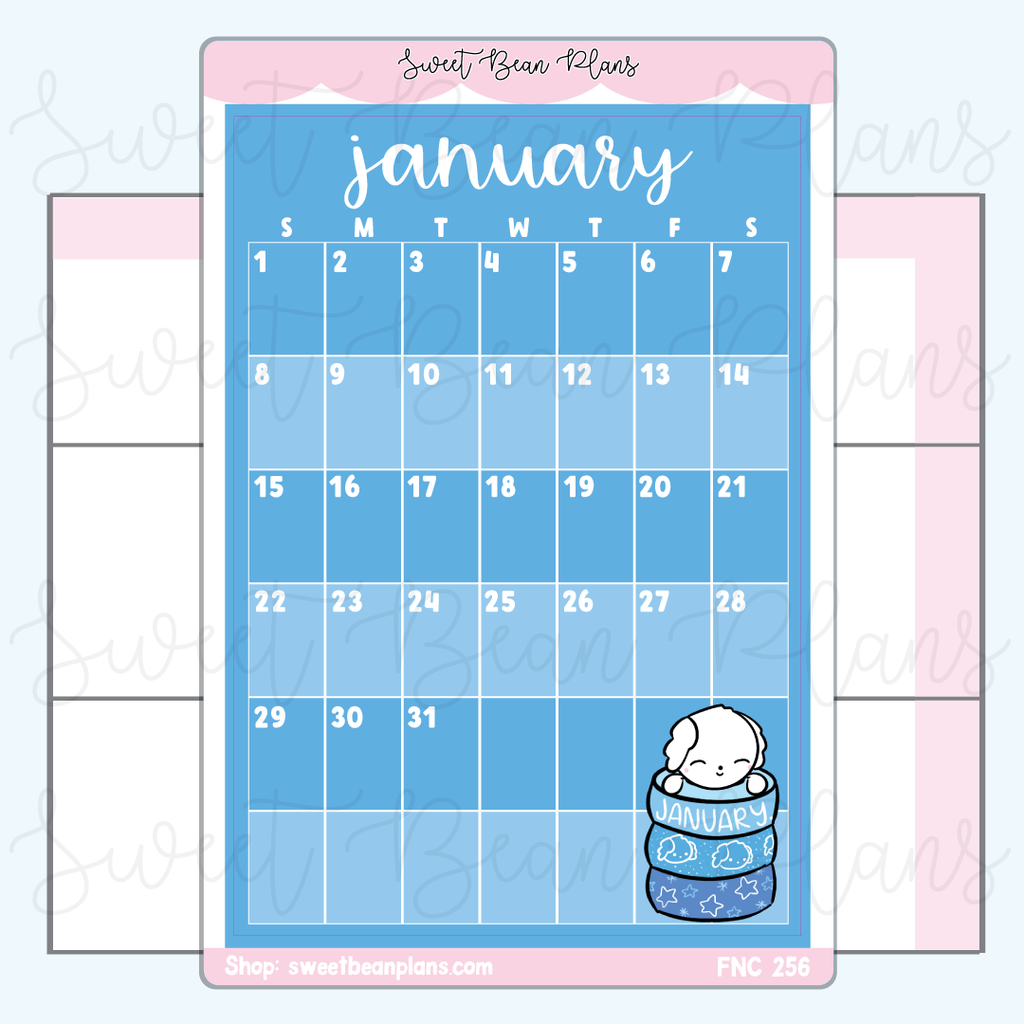 January Large Calendar Vinyl Planner Sticker | Fnc 256