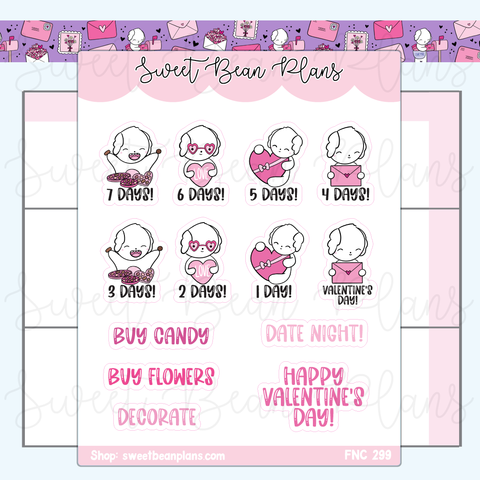 Valentine's Countdown Sticker Vinyl Planner Stickers | Fnc 299