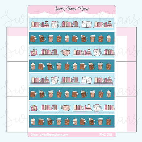 Books + Iced Coffee Washi Strip Vinyl Planner Stickers | Fnc 318
