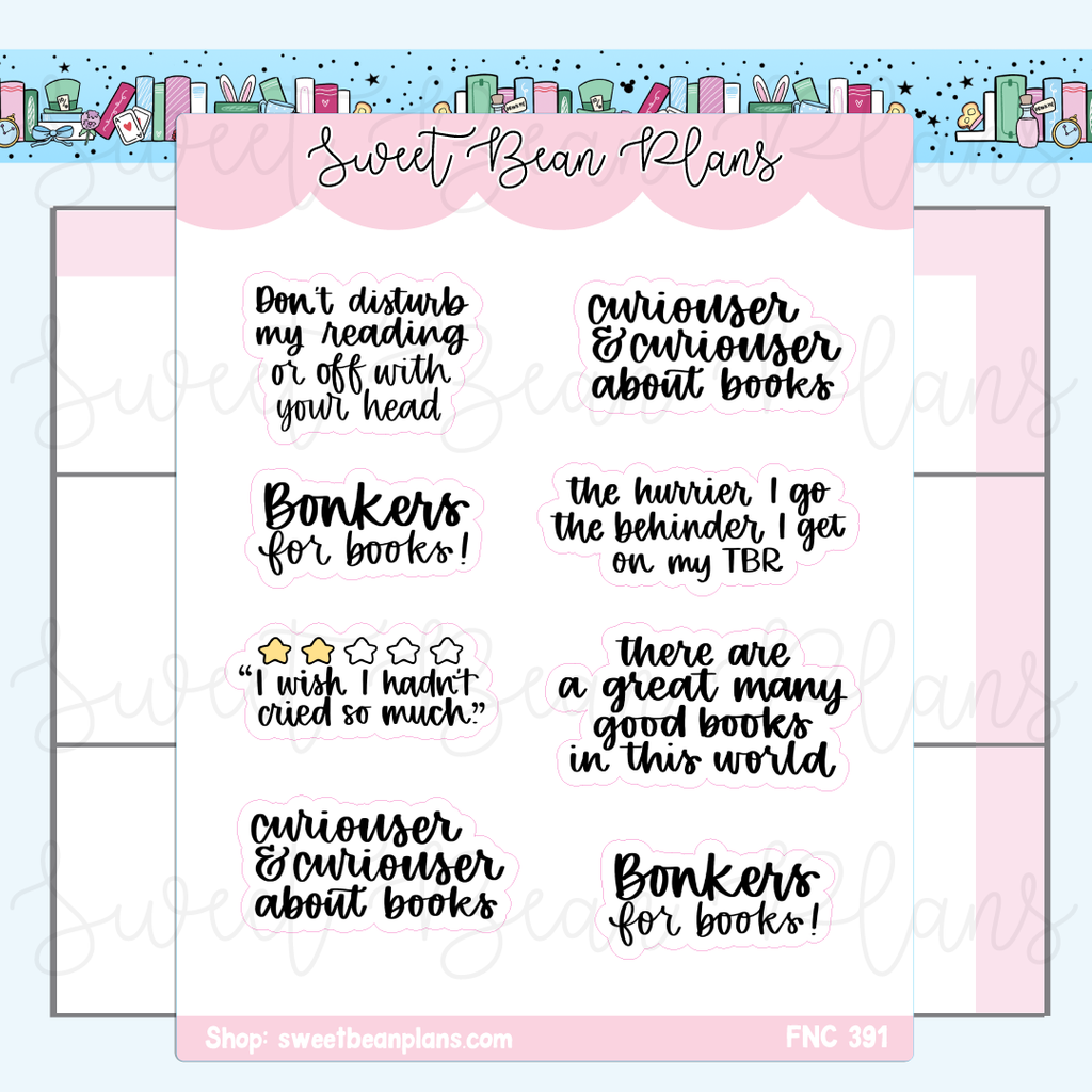 Alice Reads Quotes Vinyl Planner Stickers | Fnc 391