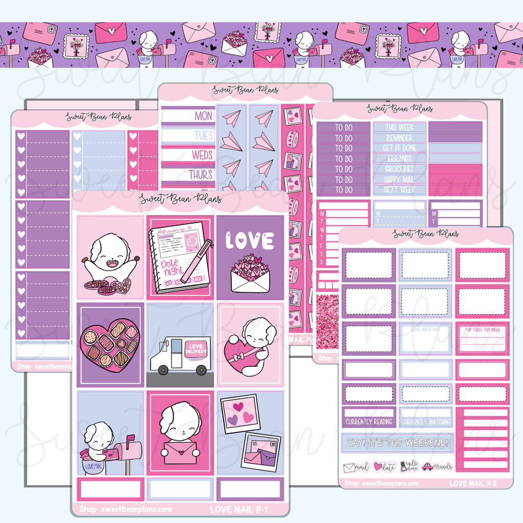 Valentine's Love Mail Weekly Kit Vinyl Planner Stickers