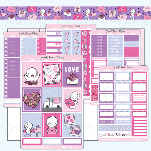 Valentine's Love Mail Weekly Kit Vinyl Planner Stickers