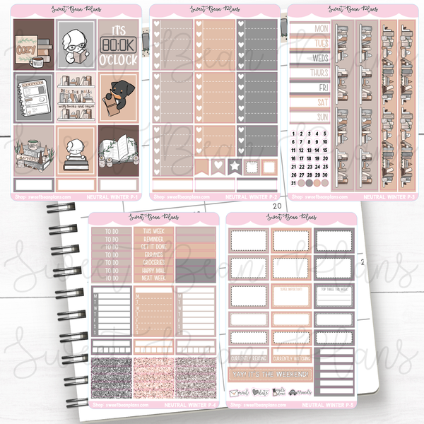 Neutral Winter Reading Weekly Kit Vinyl Planner Stickers