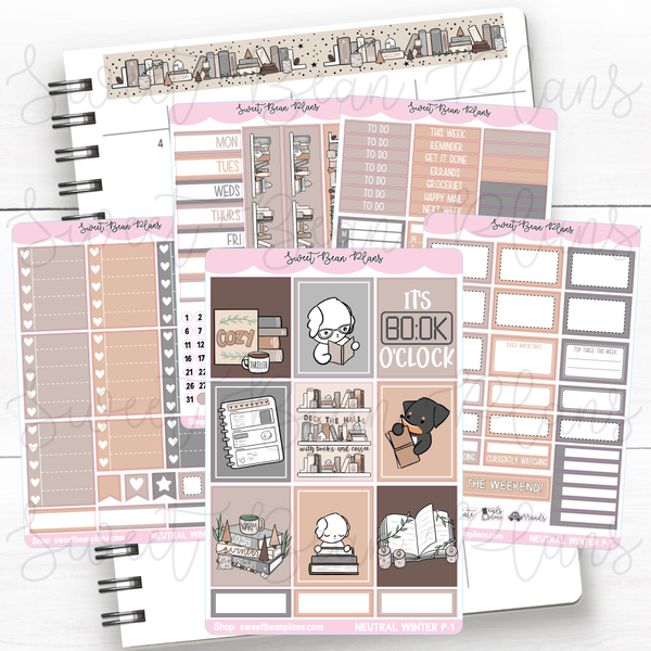 Neutral Winter Reading Weekly Kit Vinyl Planner Stickers
