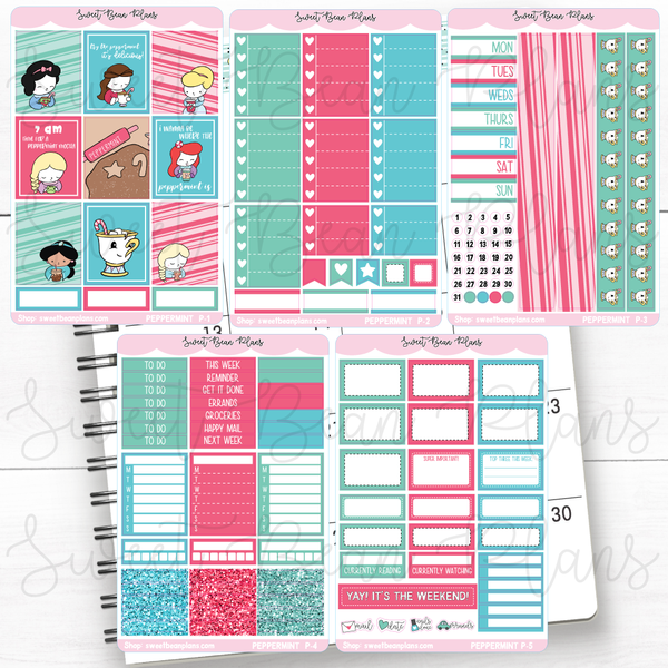 Peppermint Princess Weekly Kit Vinyl Planner Stickers