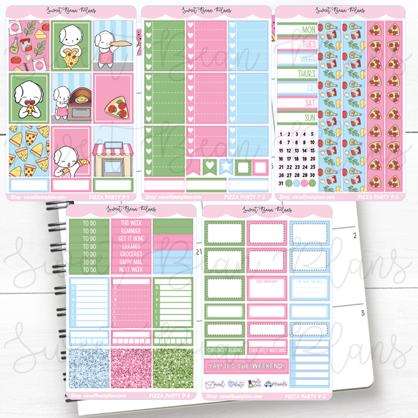 Pizza Party Weekly Kit Vinyl Planner Stickers