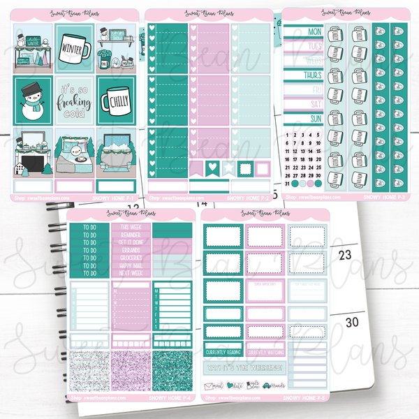 Snowy Home Weekly Kit Vinyl Planner Stickers