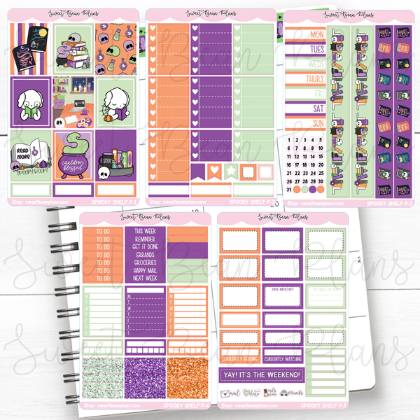 Spooky Bookshelf Weekly Kit Vinyl Planner Stickers