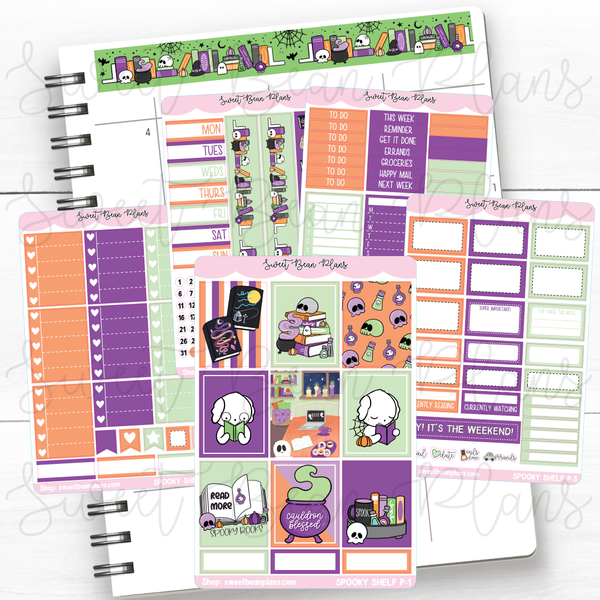 Spooky Bookshelf Weekly Kit Vinyl Planner Stickers