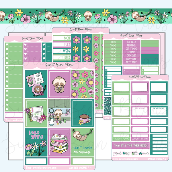 Spring Sloth Weekly Kit Vinyl Planner Stickers